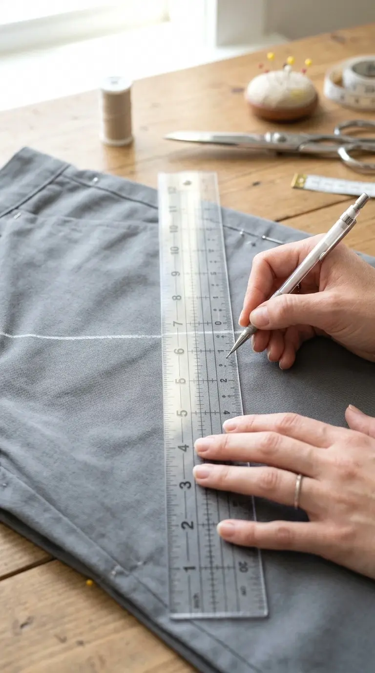 measure and mark the cut line below your fold